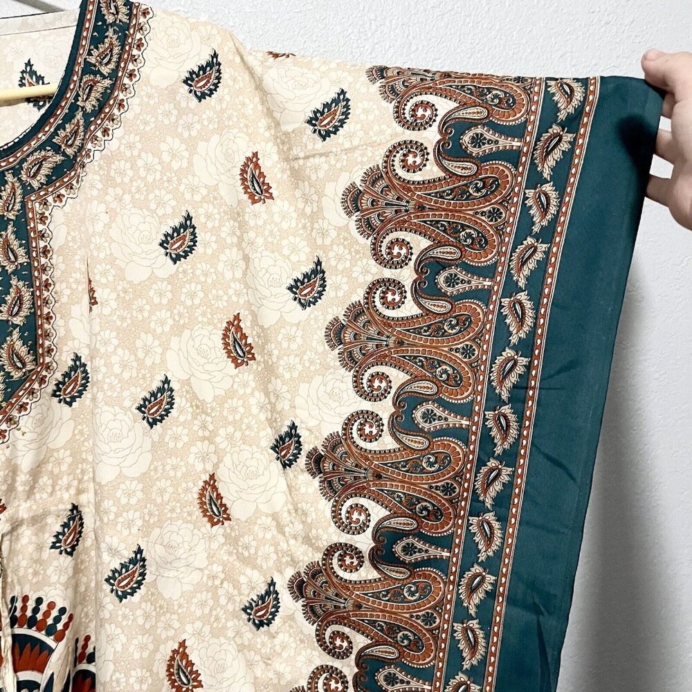 California Breeze Free Size Maxi Paisley Print Drawstring Kaftan - Picture 2 of 9